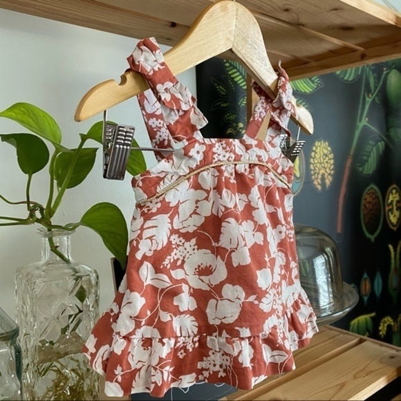 Janie and Jack Rust Orange Floral Print Ruffle Smocked Tank Top - Picture 7 of 10